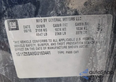 2016 Chevrolet Impala Ls from USA, damaged, VIN 1G11Z5SA8GU163441